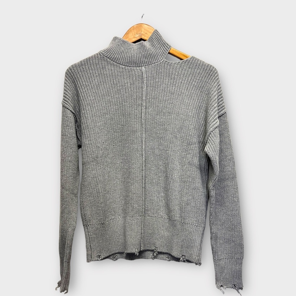 bobi BLACK | Cotton Raglan Sweater with Cutout and Distressing XS/S NWT